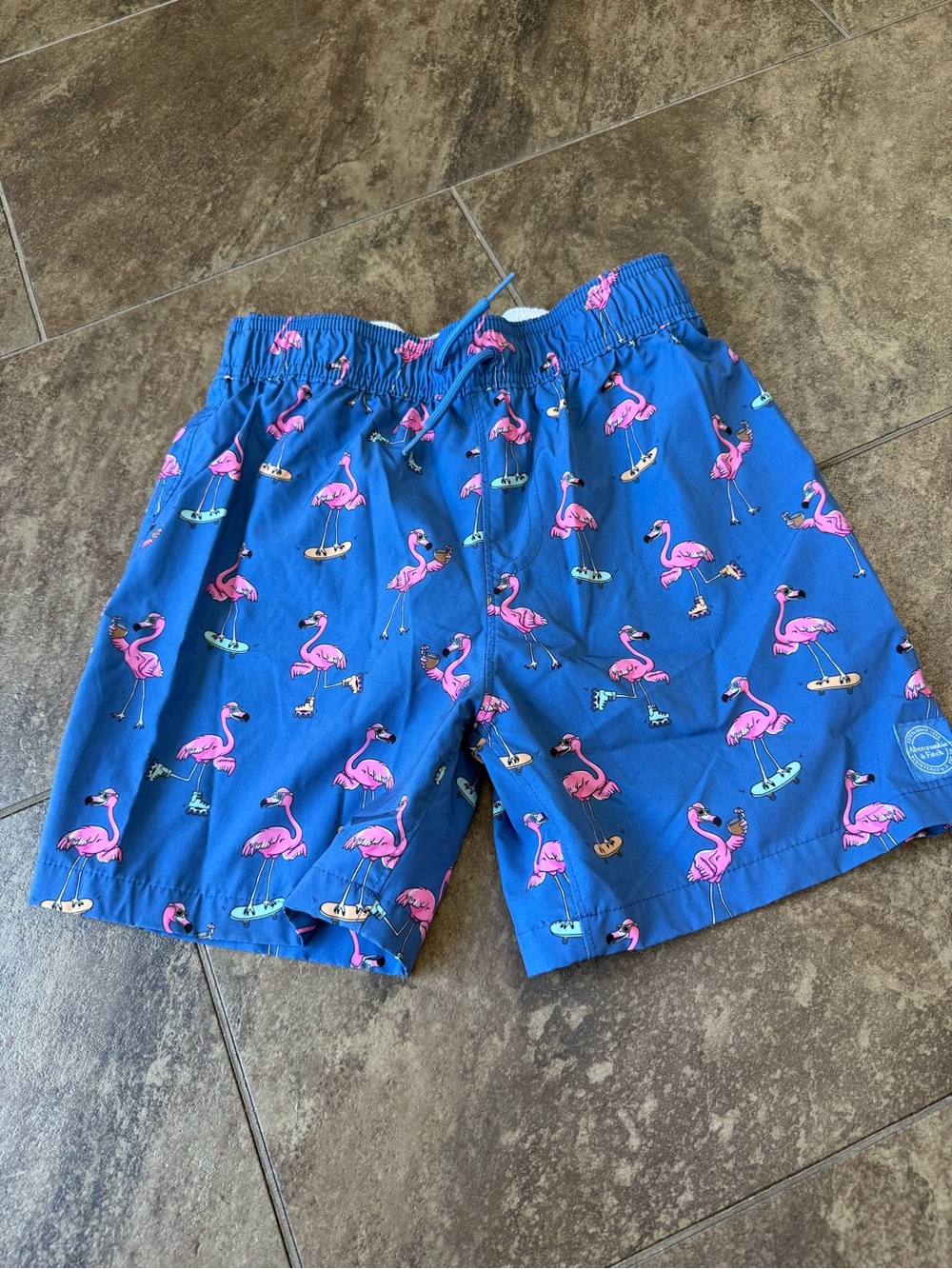Abercrombie Kids Blue Flamingo Print Swim Trunks
